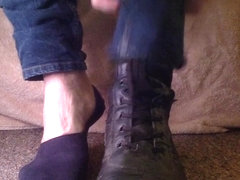 Removing my stinky Magnum boots and sweaty no-show socks