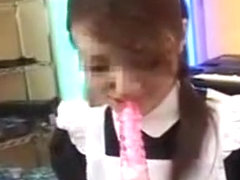 Cute Little Maid Licks On A Lollypop Before She Licks On Hi