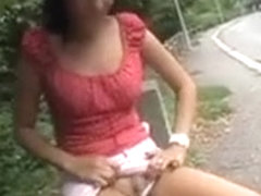 Finger Banging Dirty Brunette Outdoors In Public