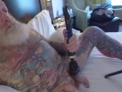 Inked Daddy Bear Doxy Wand and Sounding with Custom Silicone Sound Part 1