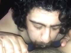 Bearded guy munching the hairy pussy of his exgf