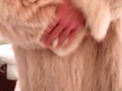 In mom s bathroom i wear her long rose fox fur big cumshot