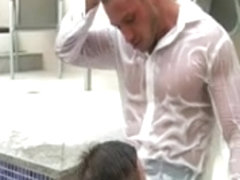 Poolside gay dream with horny businessman