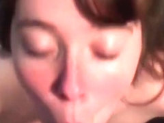 Sucking my dick always makes her happy. look at the smile on her face.