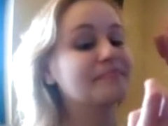 Blond with large wobblers blows weenie