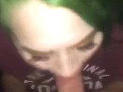 Amateur Teen Slut with Green Hair Sucking and Fucking outside