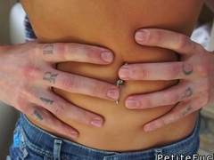 Slim waist petite redhead deep throats