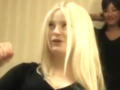 Young slutty blonde giving handjob