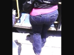 BBW Ebony In Jeans Getting On Bus