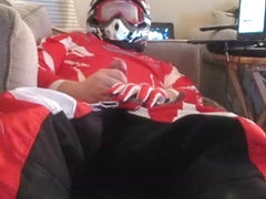 Jerking off in red MX gear