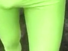 Randon Strait walking in neon lycra leggings