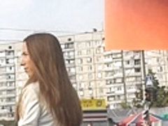 Eye-catching street upskirt with white panty