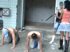 Two goddess trample two slaves in abadoned factory (2)