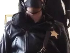 gloved job for leather cop!