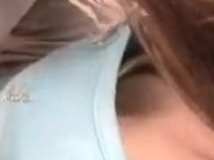 Asian chick in a voyeur downblouse wearing a pink bra nice tits