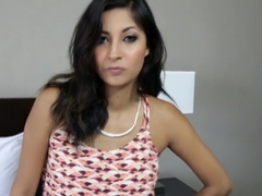 Sexy brunette lets him film her eating his meat and getting pounded