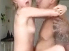 Tiny teen face sprayed