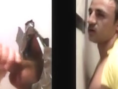 Straight dude receives hot gay oral in bathroom