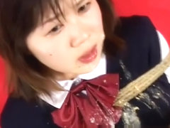 Real japanese babe gets her mouth fucked and gets bukkake