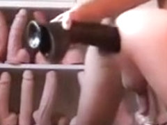 Lecherous guy sits on a fetish dildo