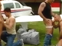 Steamy gay orgy on the ground