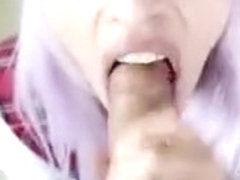 Cock sucking ends on her fac...