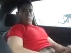 Hairy Latino bud jacks off in his car
