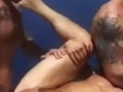 Three hunky dudes fuck outdoors