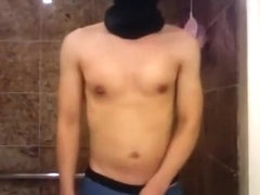 Horny teen boy in school showers