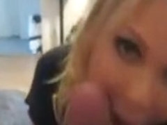Blonde slut slurping cum