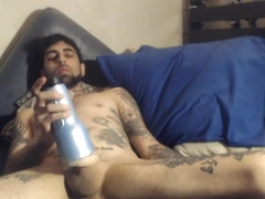 sexy Jerk Off in bed with fleshlight. 3rd load od day