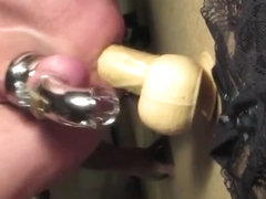 Prostate Milking in Chastity with Huge Dildo