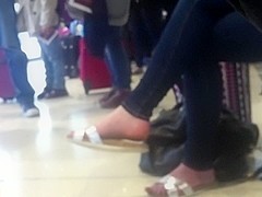 Candid sandal dangling at airport (faceshot) pt2