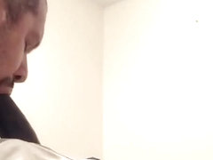 Cumming on big black dildo before sucking it off