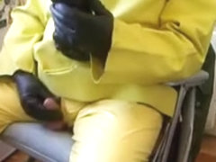 Jerk Off in yellow rainwear.