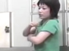Asians from changing room give erotic tits shake show