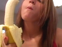 Sexy amateur chick filmed herself deepthroating a banana