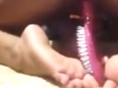 Girlfriend fucks a hairbrush solo