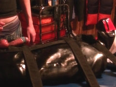 Bondage tails #2: Rubber Puppy Cock Electrified and Milked