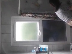Pregnant wife washing her pussy