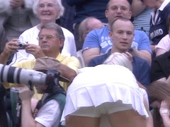 Sweaty tennis babe bending over after match