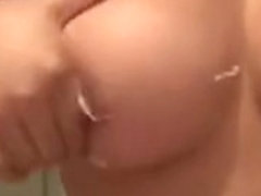 Busty Brunette Teases and Gives a Blowjob