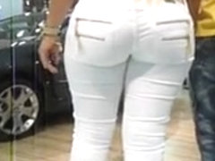 PAWG blonde in tight white jeans part 2