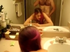 Asian couple watch themselves fuck in the mirror