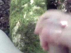 WANK AND CUM in WOODS on TREE NAKED