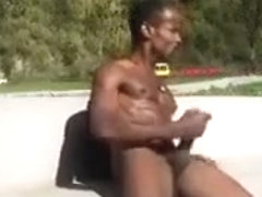 big cock jerking off in public