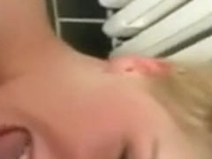 Short-haired blonde lets me drill all her holes in the bathroom