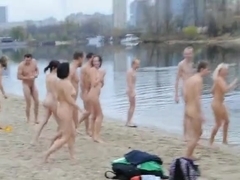 Group skinny dip shows naked boobs