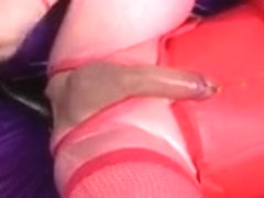 Anal dildo play in pink latex catsuit