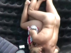 Sexy girl gets a dick from her man at beach